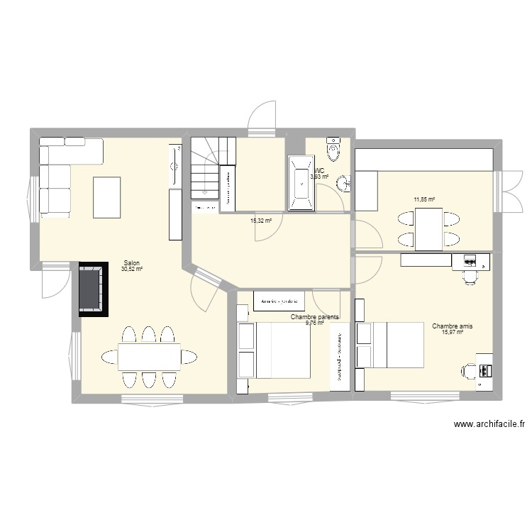 Maison. Plan de 6 pièces et 87 m2