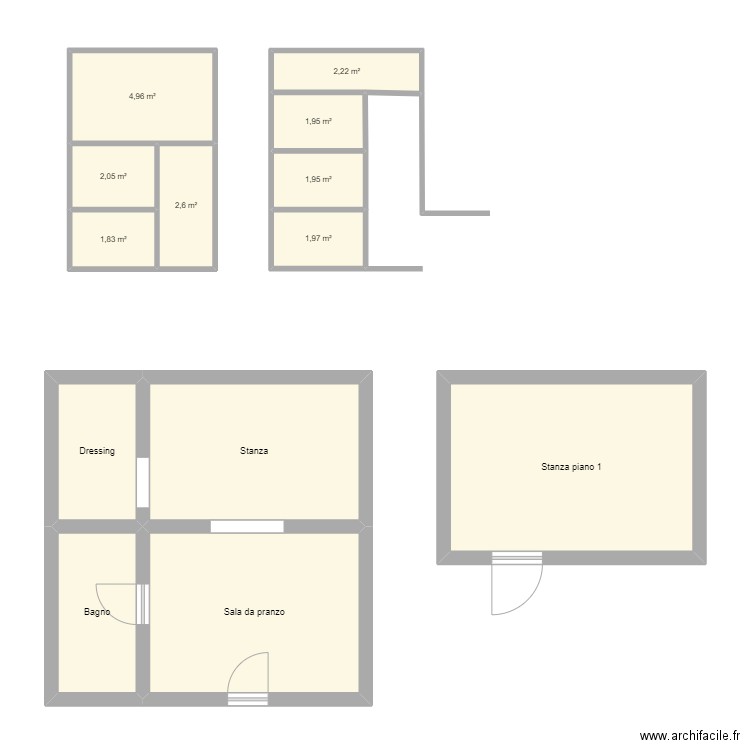 caves. Plan de 13 pièces et 69 m2