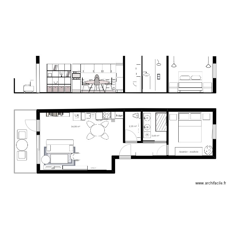 appartement paris. Plan de 3 pièces et 41 m2