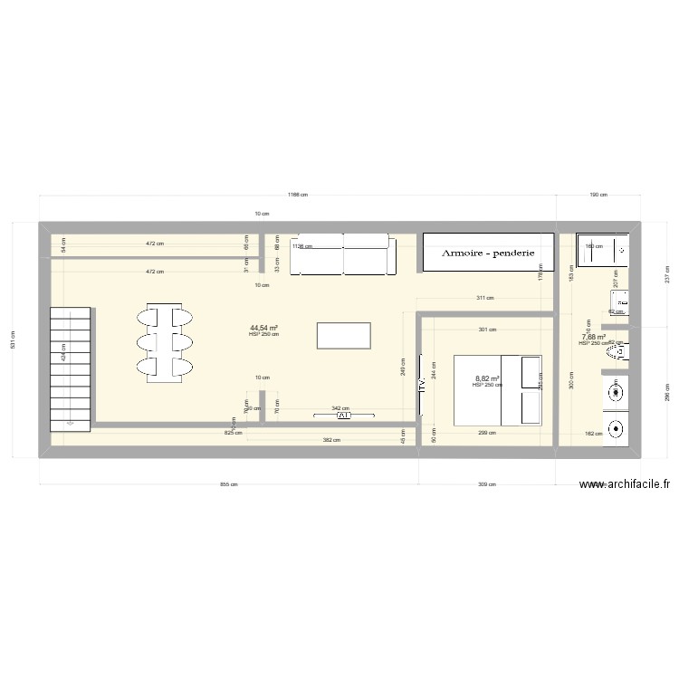 mamatt. Plan de 3 pièces et 61 m2