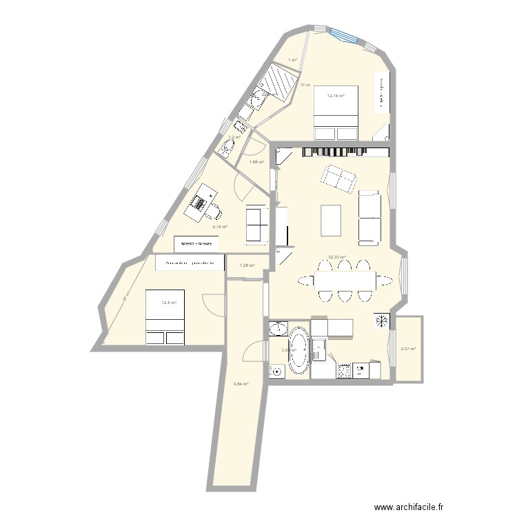 tolbiac 13eme sans toucher aux murs porteurs 4. Plan de 0 pièce et 0 m2