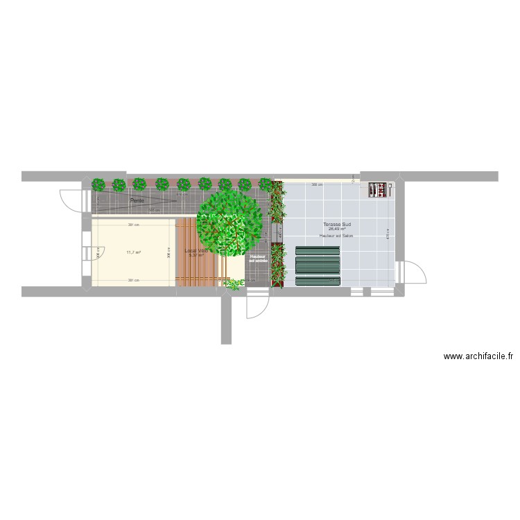 Jardin Trois ponts. Plan de 6 pièces et 66 m2