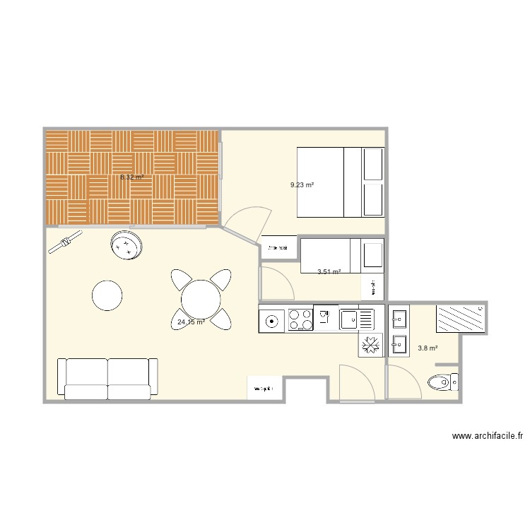 T2 el cid Cuisine long V2. Plan de 0 pièce et 0 m2