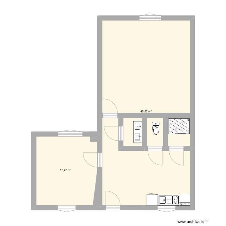 Plan Appartement Bastide. Plan de 2 pièces et 59 m2