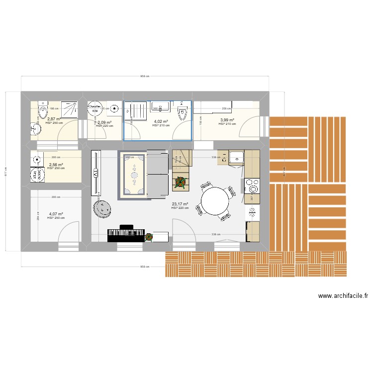 RDC maisonette 3. Plan de 7 pièces et 43 m2