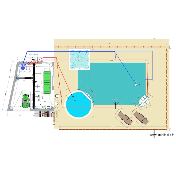piscine. Plan de 2 pièces et 23 m2
