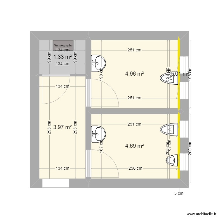 WC sous sol 2. Plan de 5 pièces et 15 m2