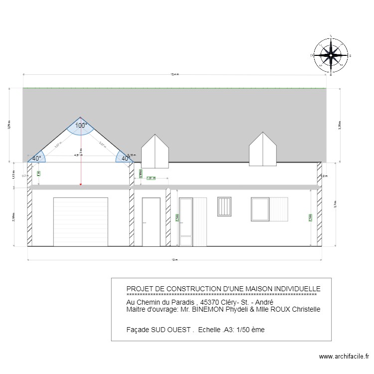 Façade  SUD OUEST. Plan de 0 pièce et 0 m2