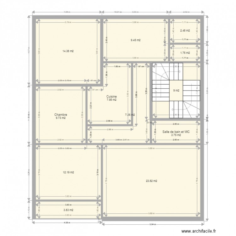 Plan RDC escalier carré. Plan de 0 pièce et 0 m2