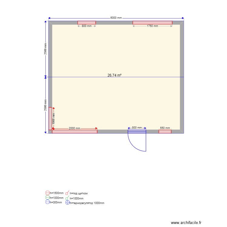  30 61 sv. Plan de 1 pièce et 27 m2