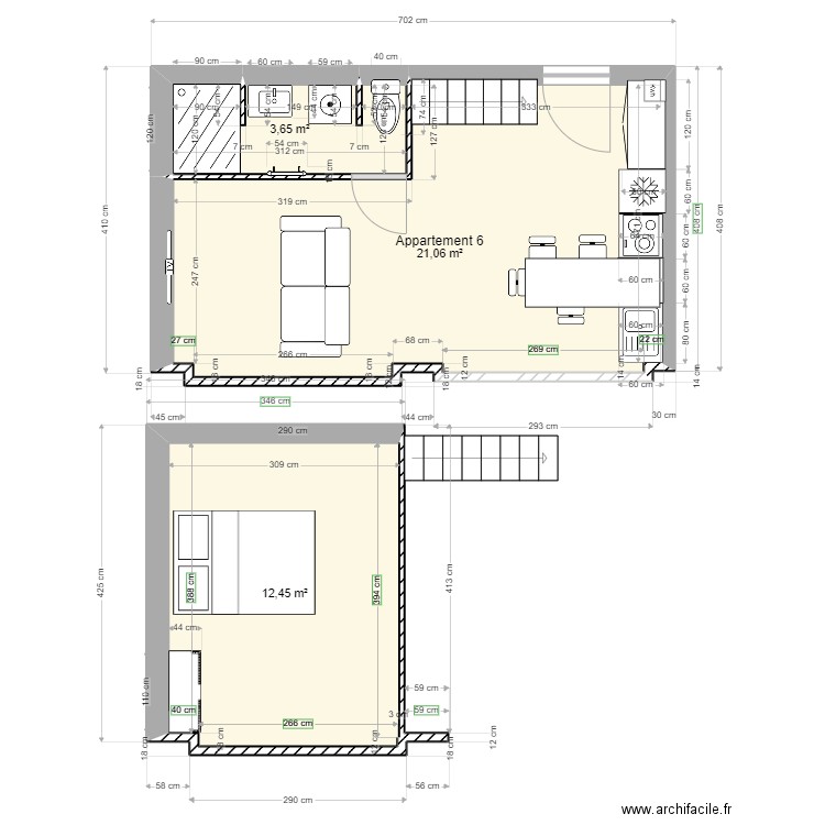 Plan Appartement 06 Chaperon. Plan de 3 pièces et 37 m2