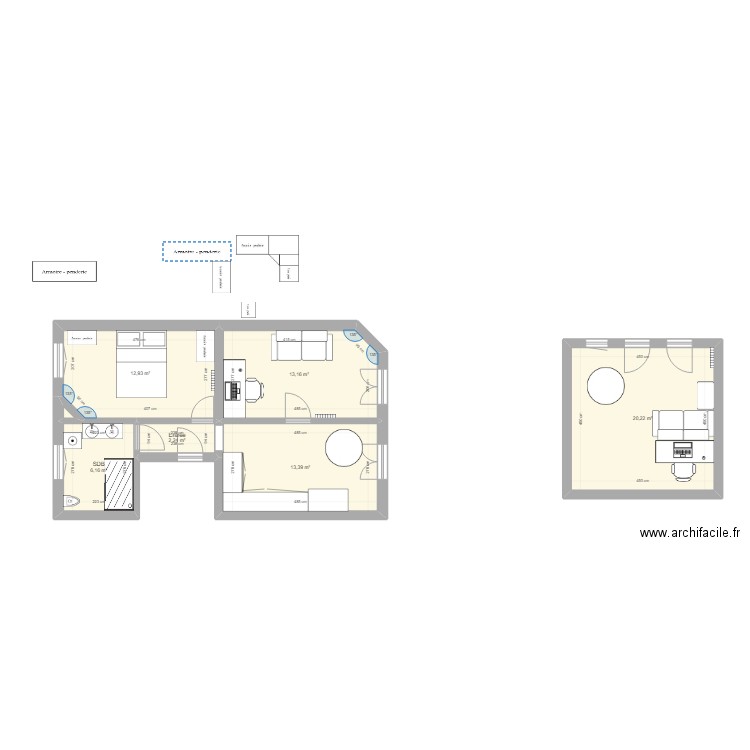 3P 50 m². Plan de 7 pièces et 68 m2