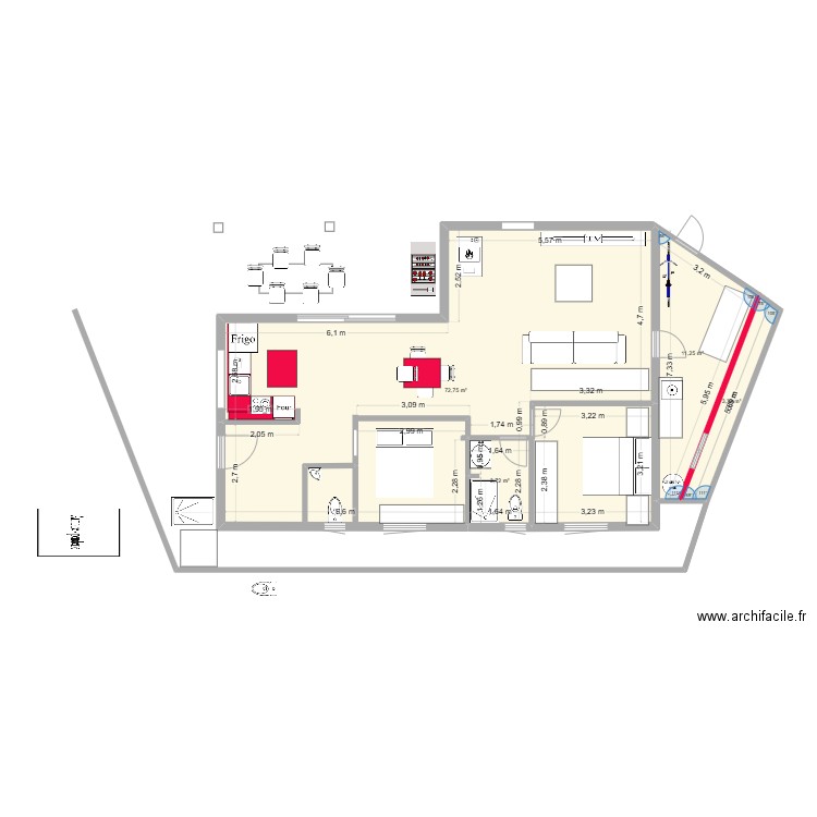 roc3b. Plan de 4 pièces et 91 m2