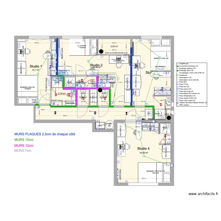 AL RICHELIEU 4WC APRES DEMOL. Plan de 11 pièces et 76 m2