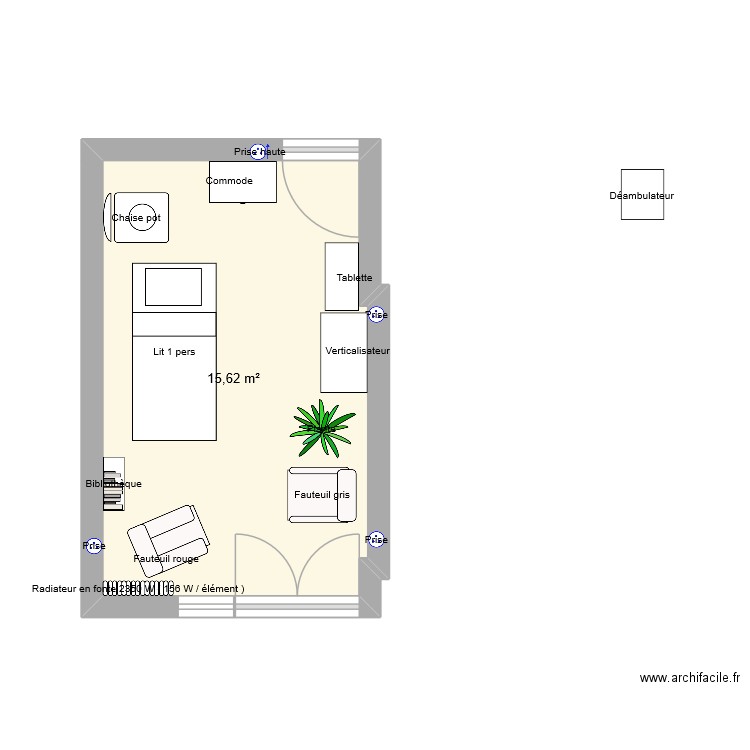 Salon Meublé. Plan de 1 pièce et 16 m2