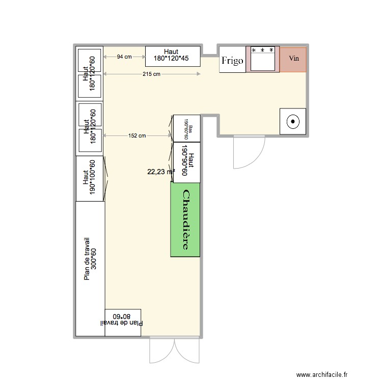 arrière cuisine. Plan de 1 pièce et 22 m2