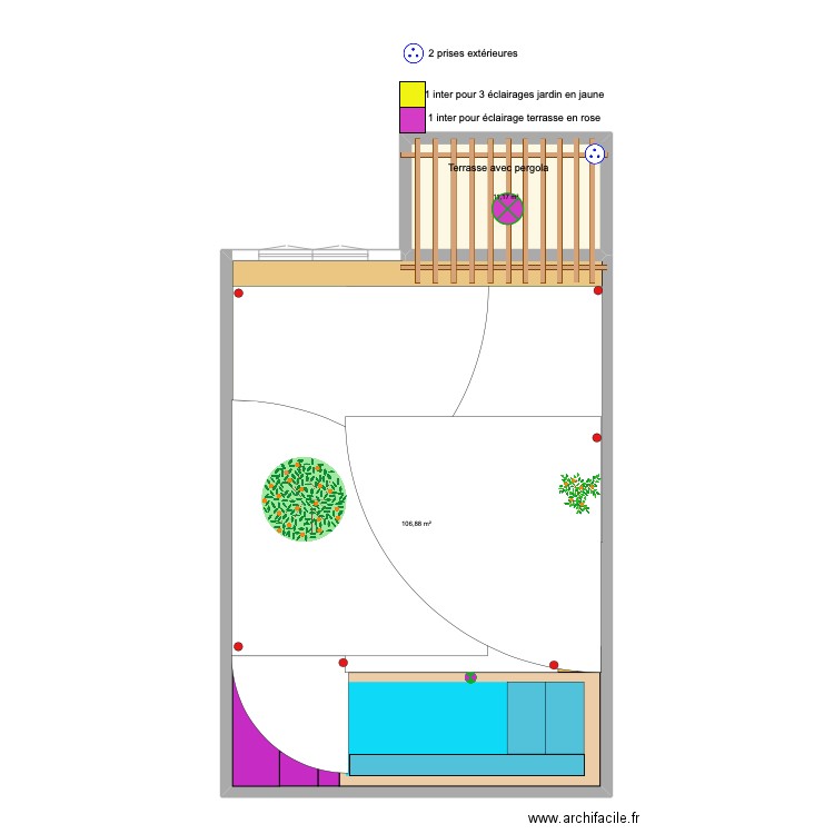 Jardin dernier avec arrosage. Plan de 2 pièces et 118 m2