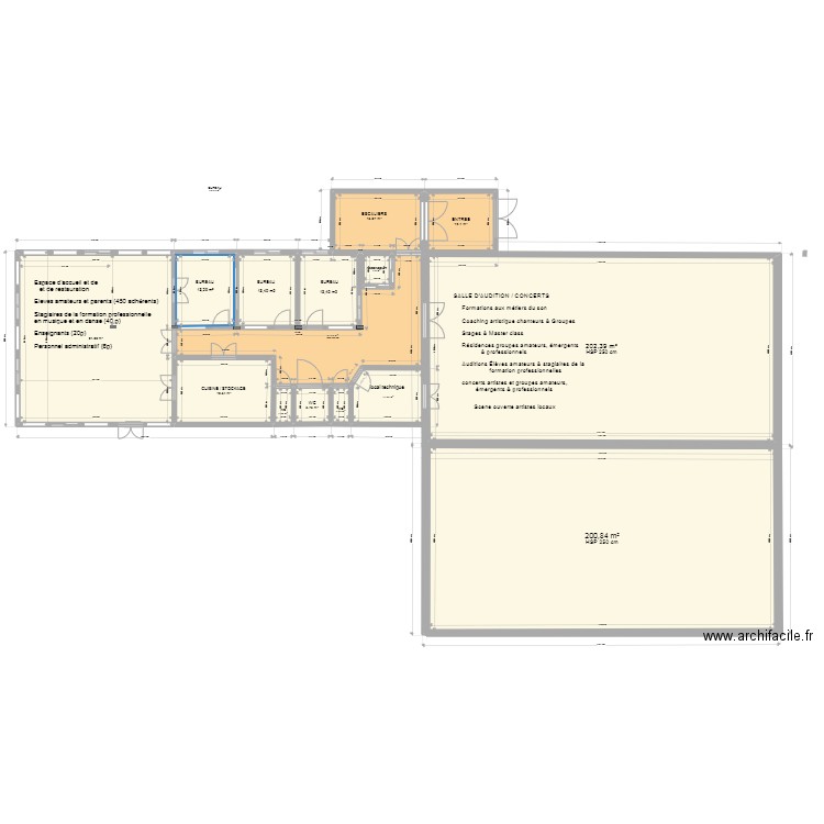 RC et SALLE AUDITION IMPULSE maj 24-06-22. Plan de 14 pièces et 634 m2