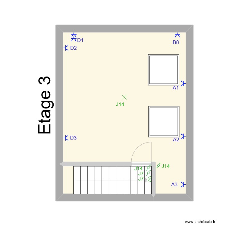 Eksterberg niv +3 ELEC. Plan de 2 pièces et 24 m2