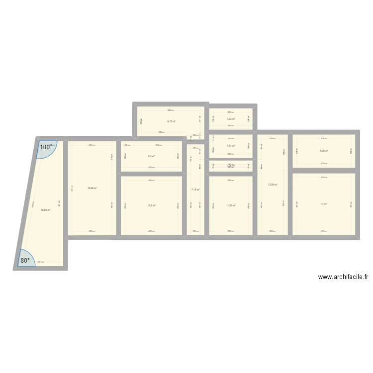 Pontillas rdc. Plan de 13 pièces et 142 m2