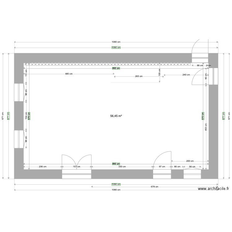 ANAIS BAT1 RDC  2022 07. Plan de 1 pièce et 56 m2