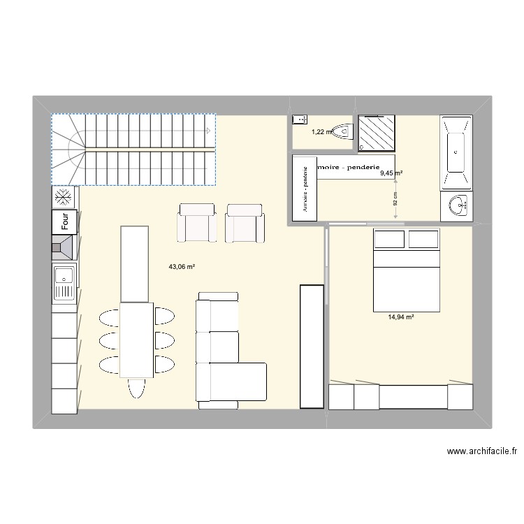 NewTac RDJ . Plan de 4 pièces et 69 m2