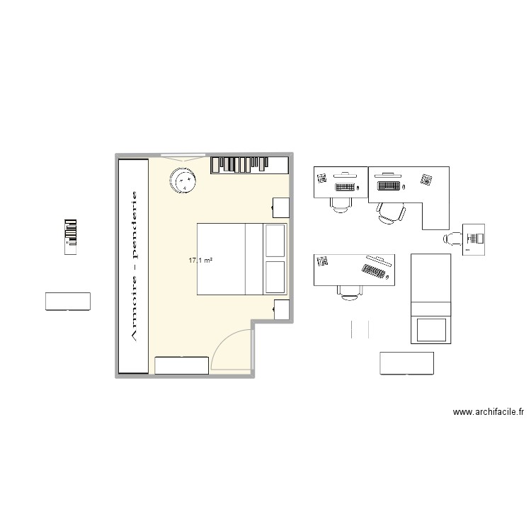 chambre. Plan de 1 pièce et 17 m2