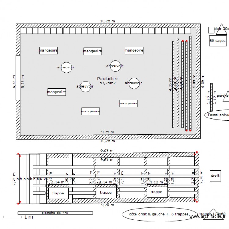 poulailer vue sol et cotés. Plan de 0 pièce et 0 m2