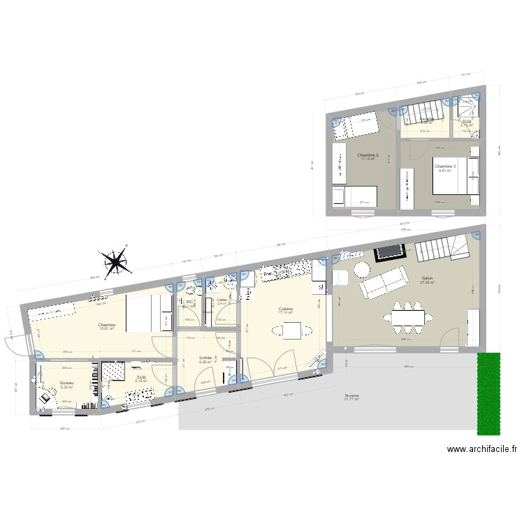 Patis Maison Fernand 3 chambres V5 avc etage. Plan de 12 pièces et 109 m2