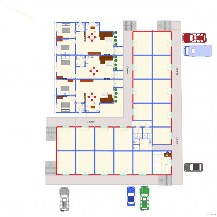 deux appartements et un studio. Plan de 55 pièces et 772 m2