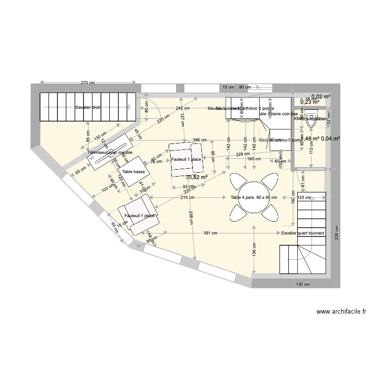 Séchoire. Plan de 5 pièces et 33 m2