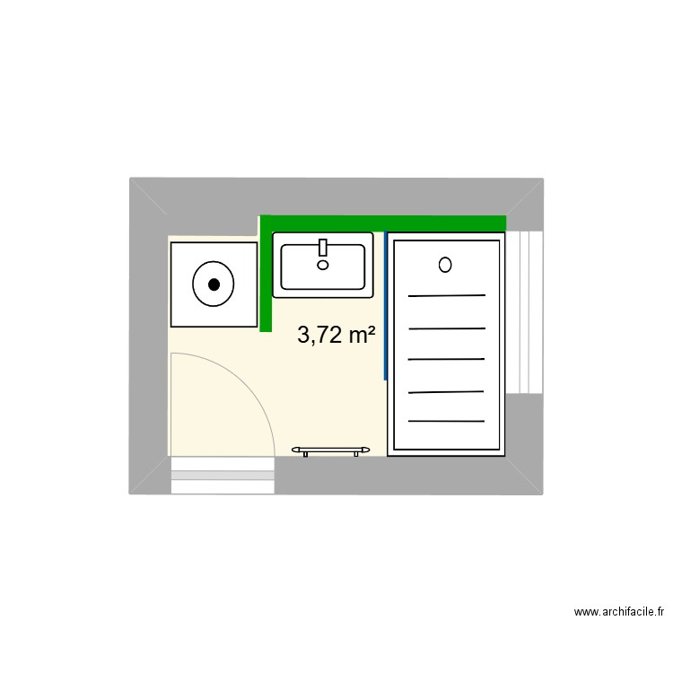 SDB. Plan de 1 pièce et 4 m2