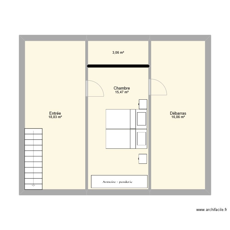 Etage Denneville. Plan de 4 pièces et 46 m2