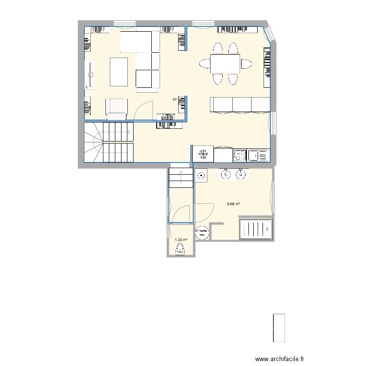 1er. Plan de 3 pièces et 58 m2