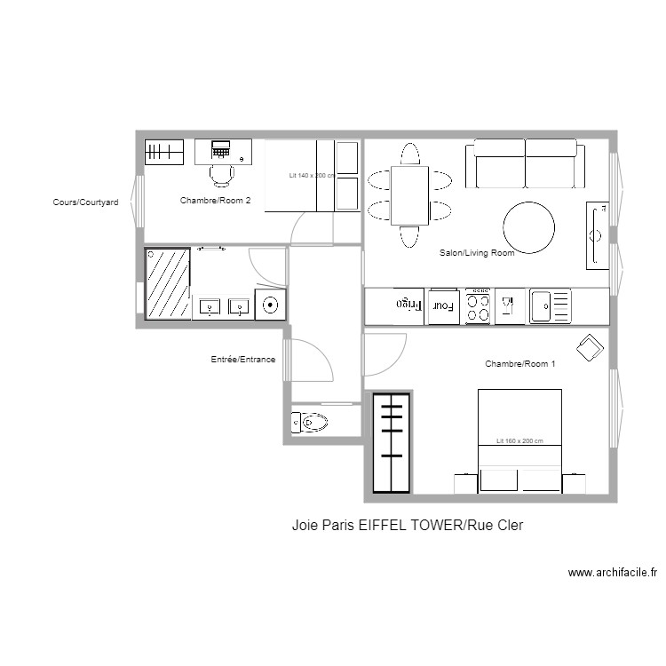 Bosquet. Plan de 7 pièces et 48 m2