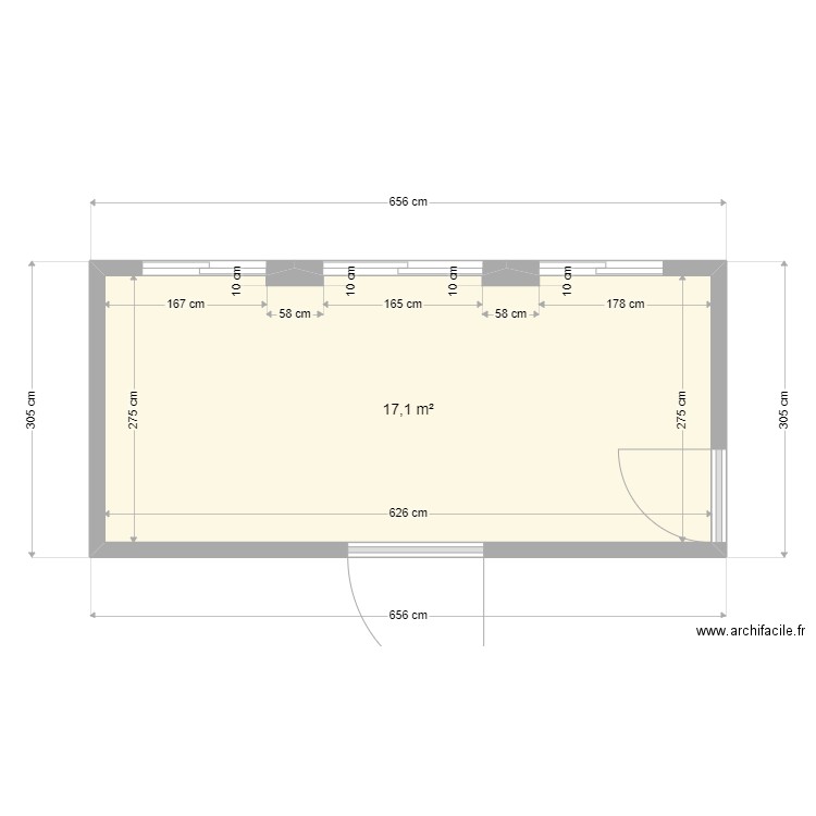 Rénovation cuisine fenêtres coulissantes v2. Plan de 1 pièce et 17 m2