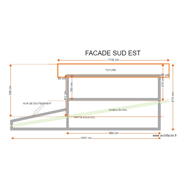 LABO FACADE SUD EST. Plan de 7 pièces et 58 m2