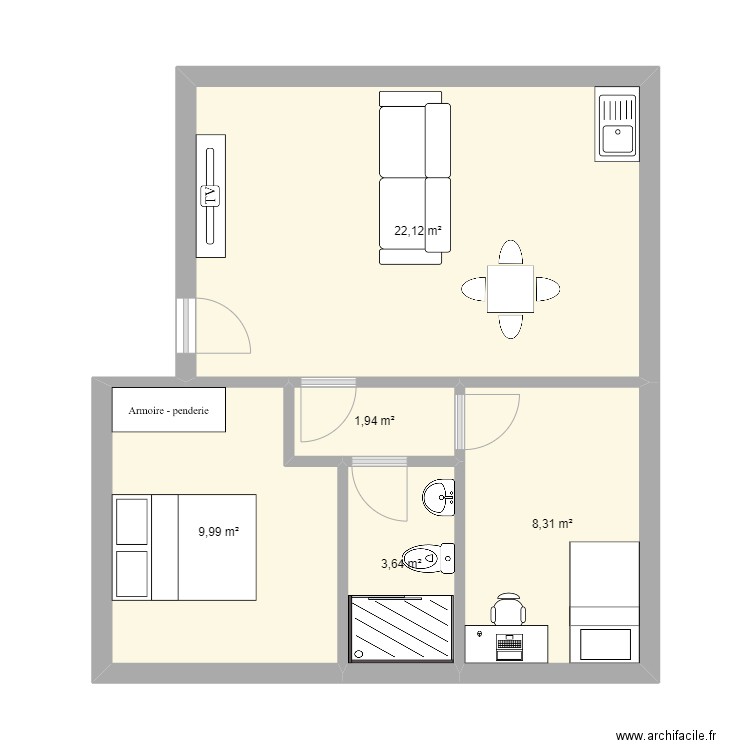 Bajo Derecha v2 DEFINITIVO. Plan de 5 pièces et 46 m2