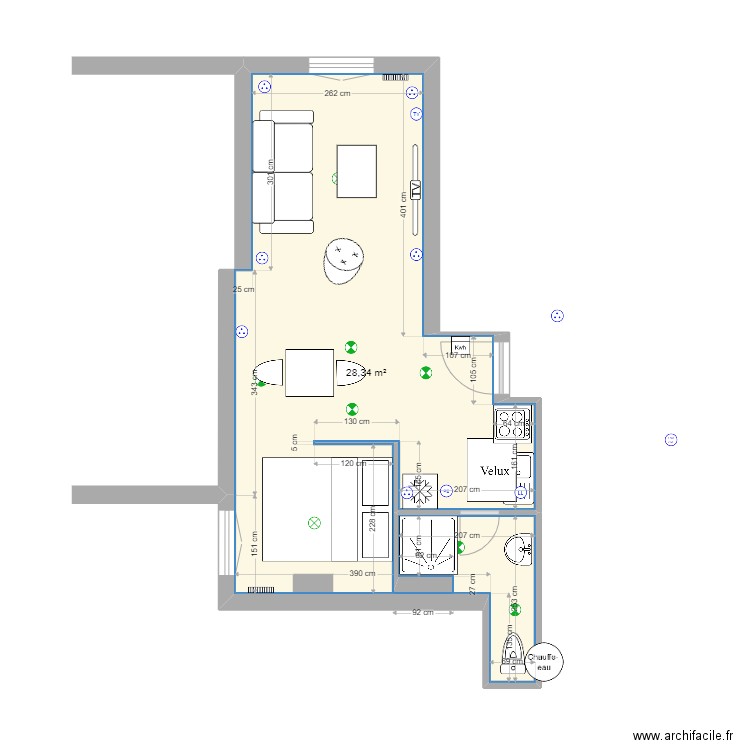 Chabrol mezzanine coin nuit 2. Plan de 1 pièce et 28 m2