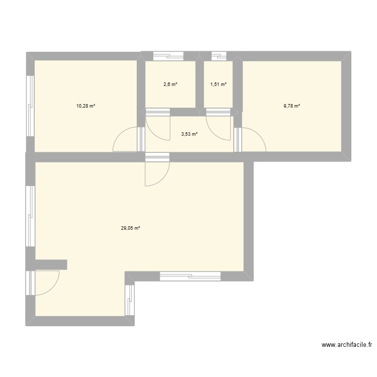 Maison 1. Plan de 6 pièces et 57 m2