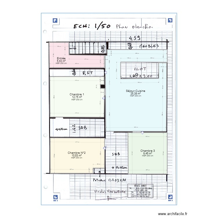 Sté VRT. Plan de 5 pièces et 64 m2