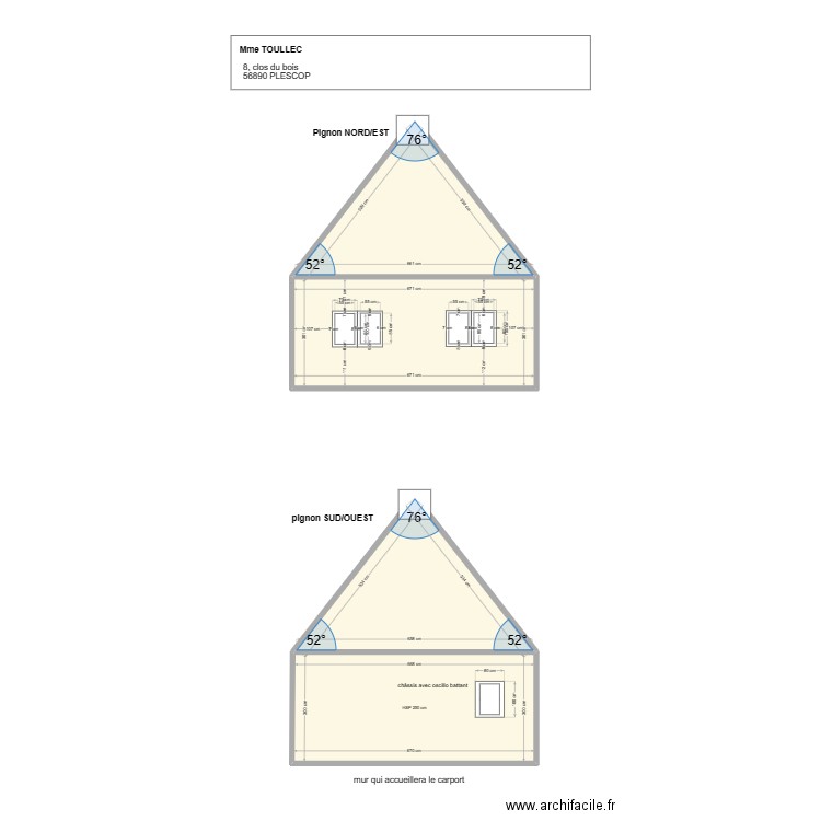  Pignons. Plan de 4 pièces et 68 m2