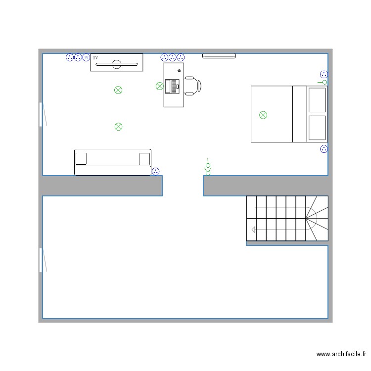 A1 Chambre 2 ieme étage. Plan de 1 pièce et 42 m2