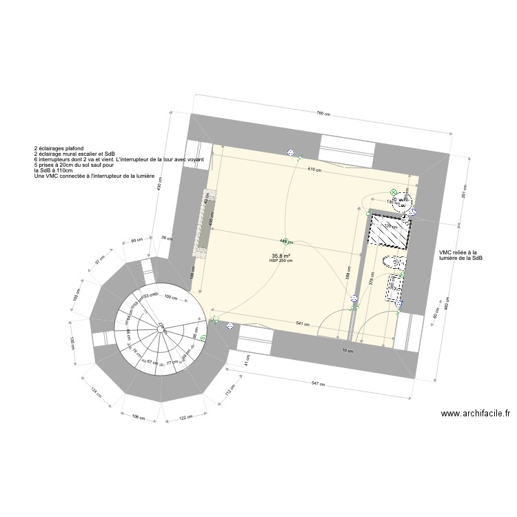Kerlouan Tour 1ème étage v2. Plan de 34 pièces et 929 m2