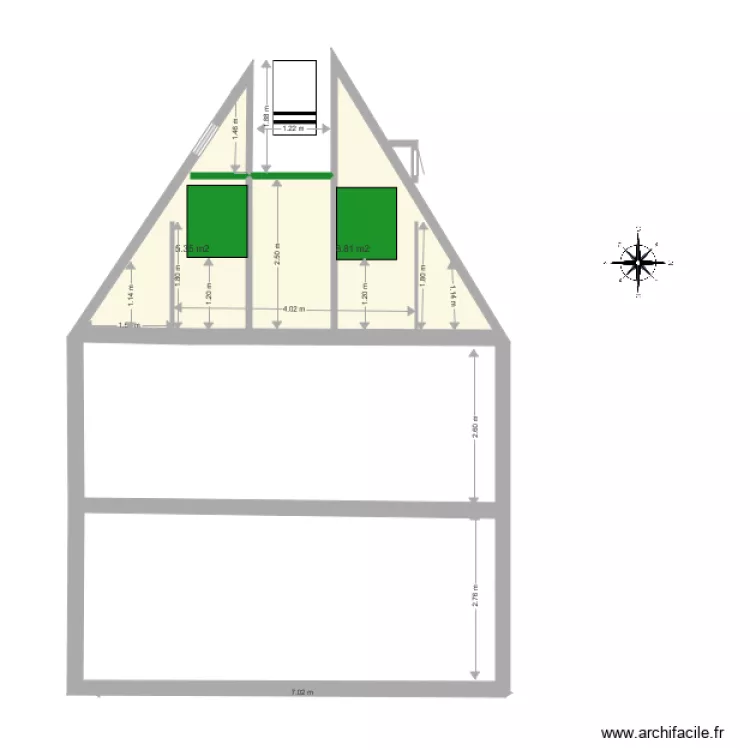 Facade combles PB. Plan de 