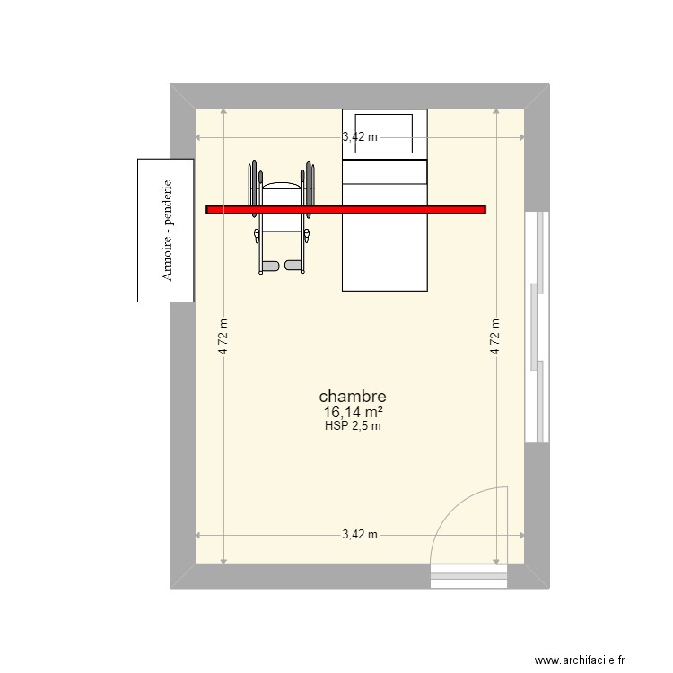 Forsan rail chambre. Plan de 1 pièce et 16 m2