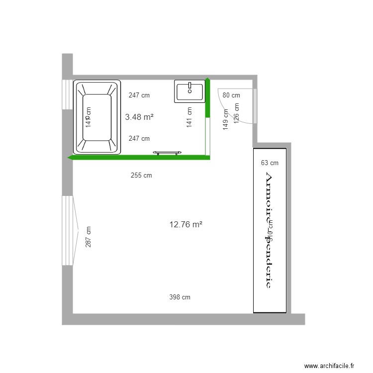 Ankaoua Projet Chambre d'amis. Plan de 2 pièces et 16 m2