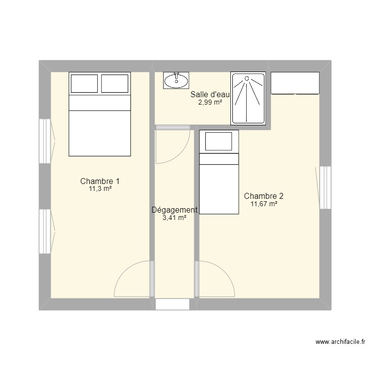 Mozzani Etage 1 Plan 1. Plan de 4 pièces et 29 m2