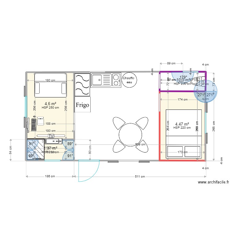 intérieur. Plan de 4 pièces et 12 m2