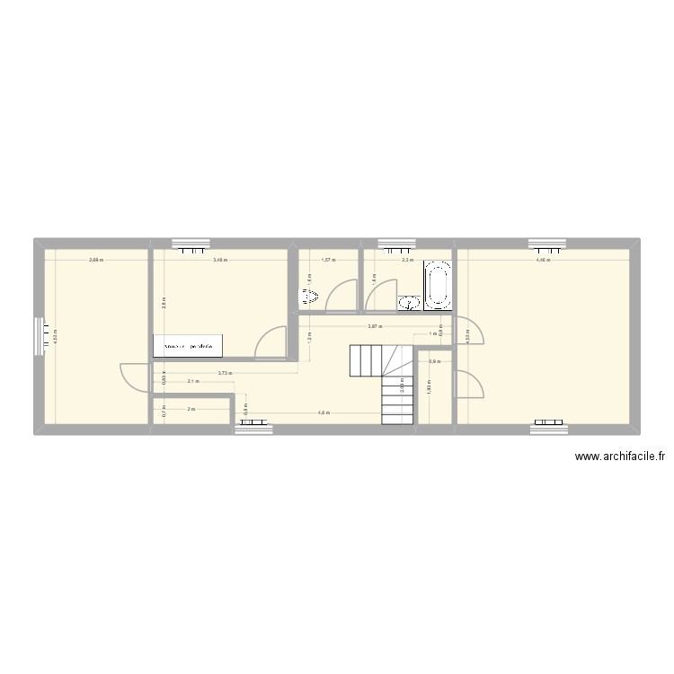 N2S. Plan de 8 pièces et 65 m2